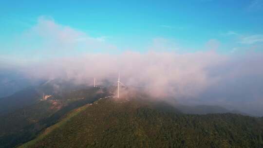 咸宁九宫山日出云海风车、穿云航拍