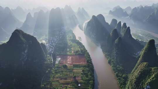 桂林山水大美中国山川江河日出航拍美丽景色