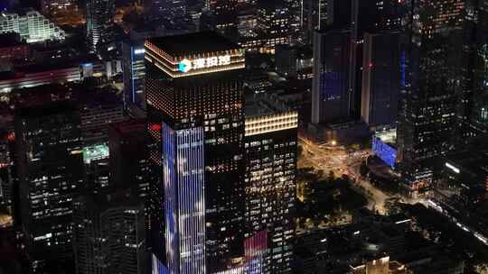 深圳南山区CBD高楼大厦夜景航拍