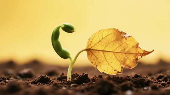 破土而出的植物幼苗与枯叶
