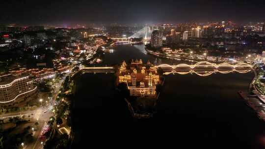 福州台江区中洲岛夜晚夜景航拍福建闽江城市