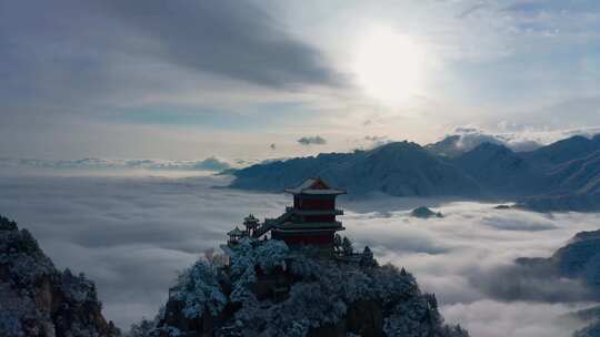 西安大美南五台山日出佛教寺庙视频素材模板下载