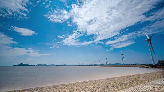 8k延时浙江温岭东海塘码头发电风机素材