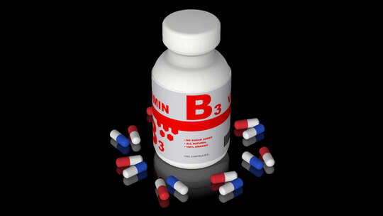 一瓶维生素B3胶囊、药丸、片剂、Alph
