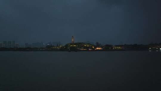 温州瓯江畔傍晚蓝调航拍