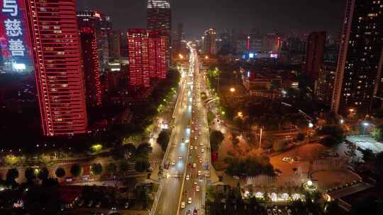 湖北武汉长江二桥夜晚夜景航拍车流交通汉口