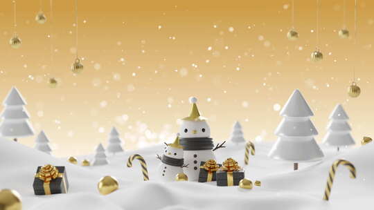 圣诞节下雪和雪人的动画背景视频素材模板下载