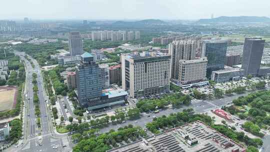 张家港城市街景航拍张家港太阳广场沙洲西路