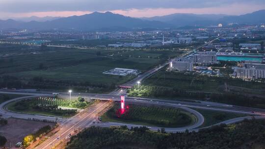 北京怀柔科学城立交桥夜景航拍延时