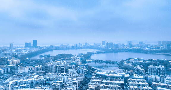 九江浔城雪景航拍延时