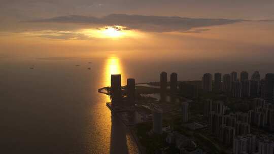 海南海口 世纪大桥日落晚霞夕阳彩虹4k航拍