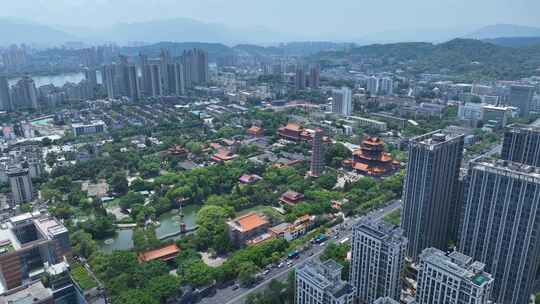 福州西禅古寺航拍城市寺庙古建筑景观风景