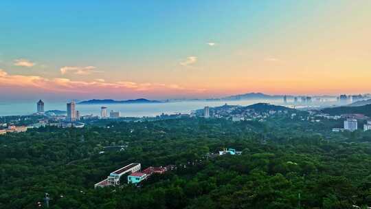 青岛航拍青岛日落青岛夕阳