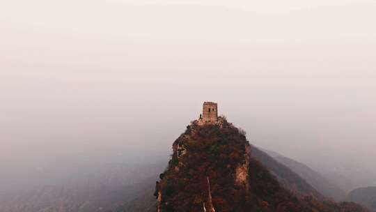 北京秋天司马台长城群山红叶大气航拍