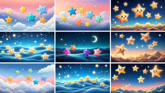 卡通星星夜空动画 儿童舞台背景