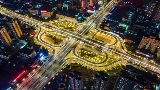 南宁清川立交夜景航拍延时