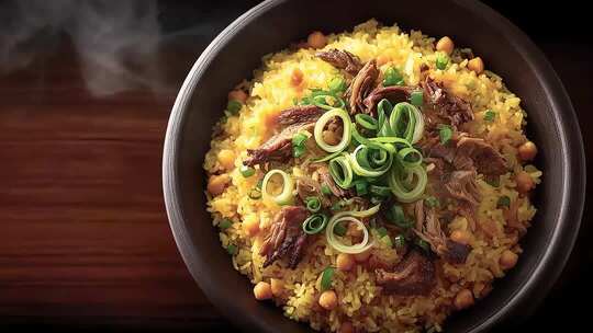 香气四溢的抓饭美食令人食欲大增