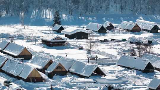 新疆冬季旅游 禾木冬天 村庄 禾木雪景