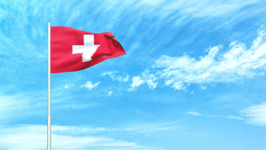 瑞士国旗空中飘扬视频素材模板下载