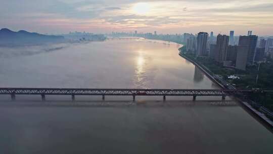 钱塘江日出 钱江一桥  杭州日出大景