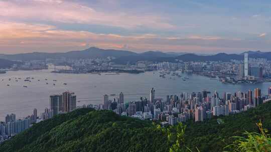 香港西高山自然户外海洋城市天际线晚霞延时
