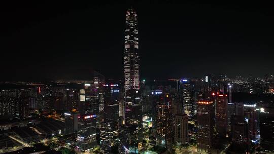 深圳福田区楼群高角度夜景航拍上升角度