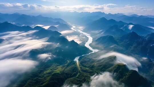 山川河流空中俯瞰美景