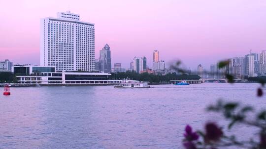 广州珠江白天鹅宾馆夕阳晚霞唯美自然风光