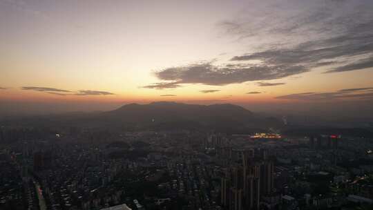 广东江门日落晚霞夜幕降临航拍