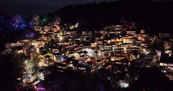江西婺源篁岭美丽乡村夜晚航拍