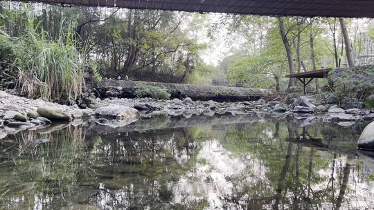 山谷里的溪水清澈透底 水面漾起层层涟漪