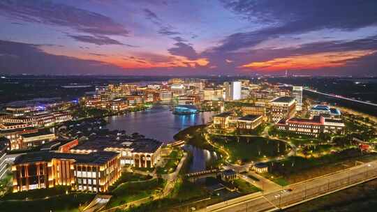 上海华为练秋湖日落 晚霞 夜景