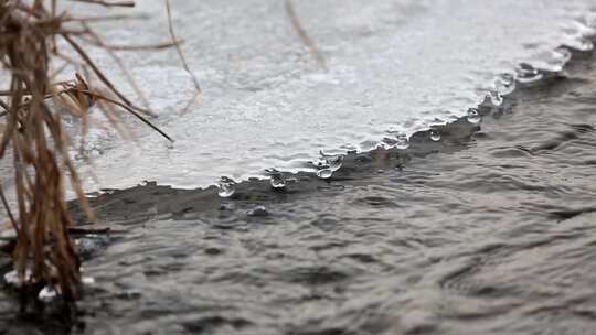 冬去春来湖水结冰逐渐融化视频素材模板下载