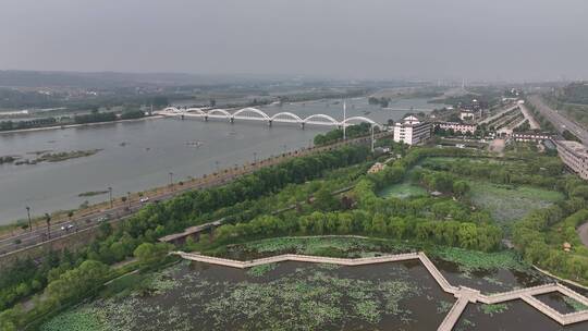 洛阳莲花公园灵山寺建筑航拍