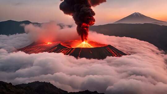 火山喷发云海之上景观