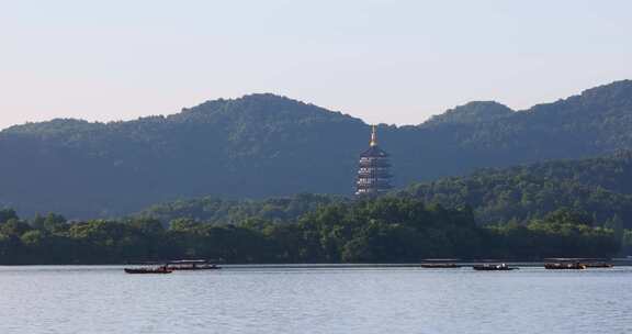 杭州西湖雷峰塔夏天清晨空镜