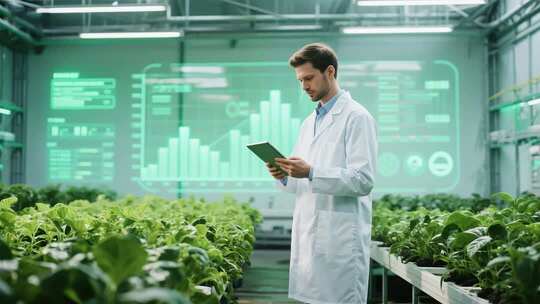 男士温室大棚查看平板电脑