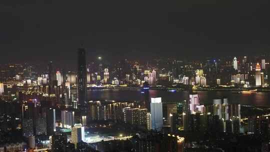 武汉市航拍夜景灯光秀长江两岸高楼大厦