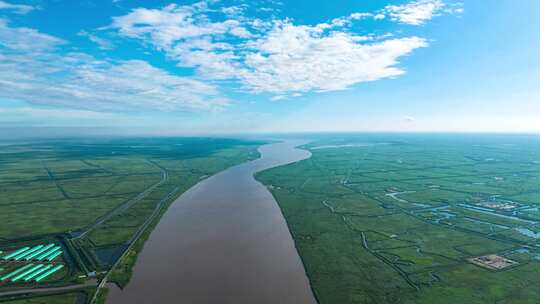 辽宁盘锦辽河口辽河入海口航拍延时湿地滩涂