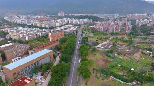 福州闽侯县大学城福州大学旗山校区航拍校园