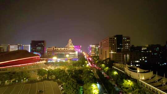 杭州西湖区黄龙路天目山路夜晚夜景高楼大厦