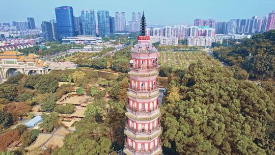 广东顺德顺峰山公园青云塔航拍