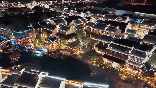 无锡惠山古镇江南水乡夜色航拍夜景
