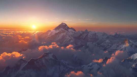 航拍大山 雪山 山峰 云海日出 大好河山