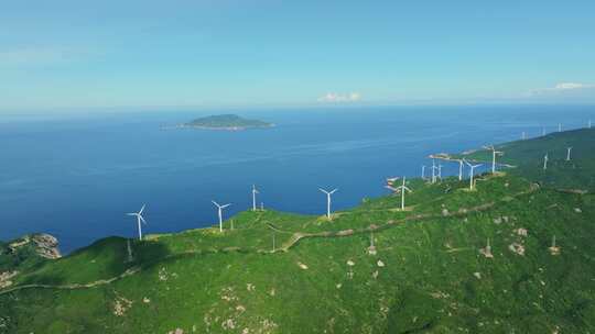 4K 海岛风车山风力发电、绿色清洁能源航拍视频素材模板下载