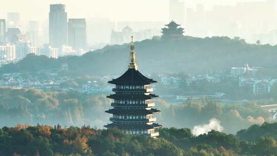 西湖 雷峰塔 晨曦 风景视频素材模板下载