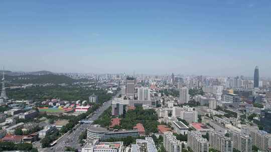 航拍山东济南城市建设城市风光