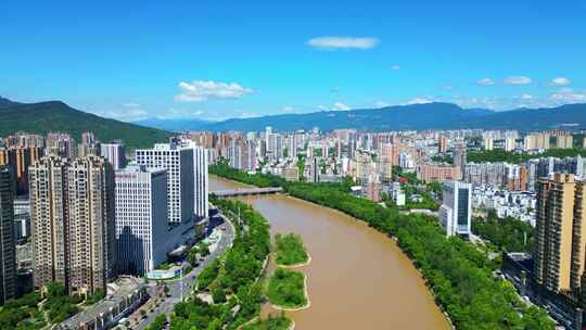 航拍四川北大门广元城市夏季高视角风光