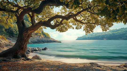 夏季海边风吹海浪风景背景氛围空镜头