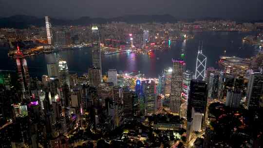 香港 维多利亚港夜景航拍